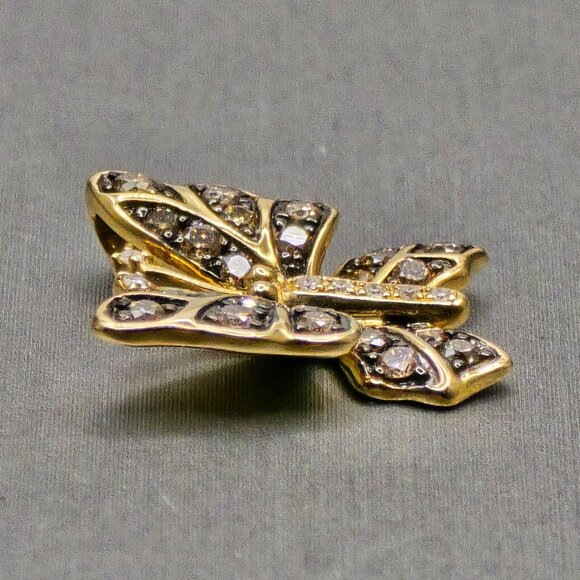 EFFY Nature 14k Gold Butterfly Pendant .38 TCW Espresso & White Diamond 5/8" - Picture 5 of 16